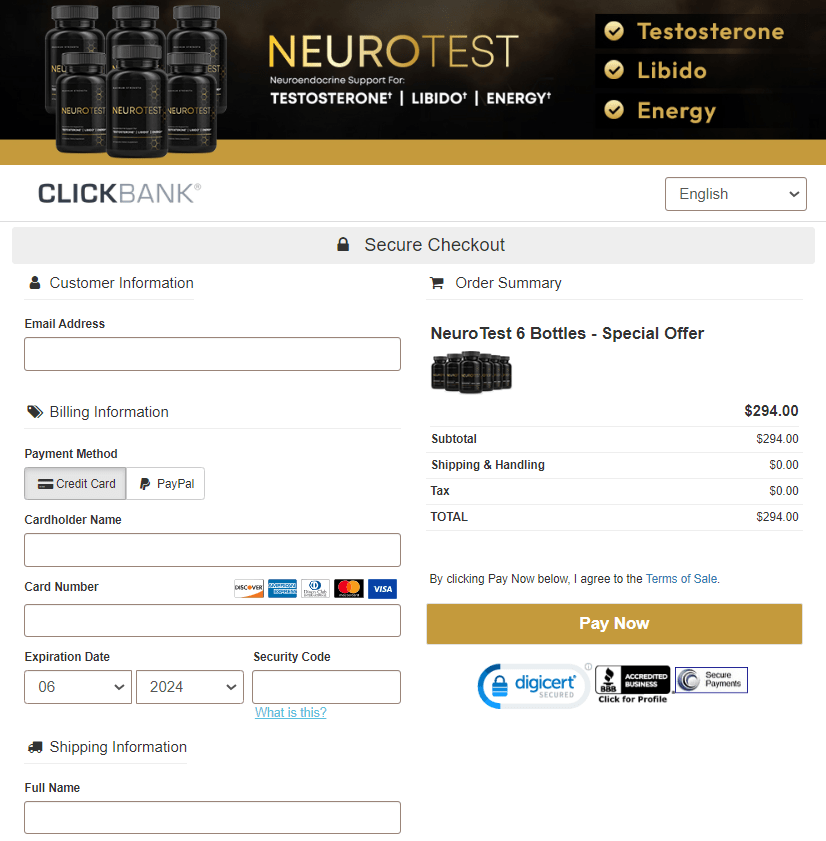 NeuroTest order slip